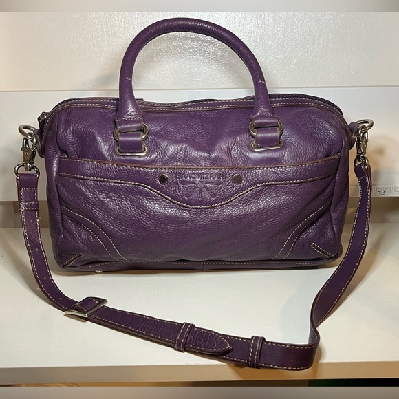 Isaac Mizrahi Purple Pebble Leather Convertible Crossbody or Double Handle Bag - Picture 1 of 11